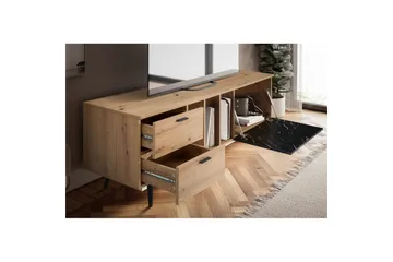 Lowboard Wohnling modernt spånskiva, 2 lådor, 1 dörr, förvaringsbrickor, metallben, modern stil Ek, Marmor, Svart - Ek, Marmor, Svart - Möbler - Tv möbel & mediamöbel - TV bänk & mediabänk