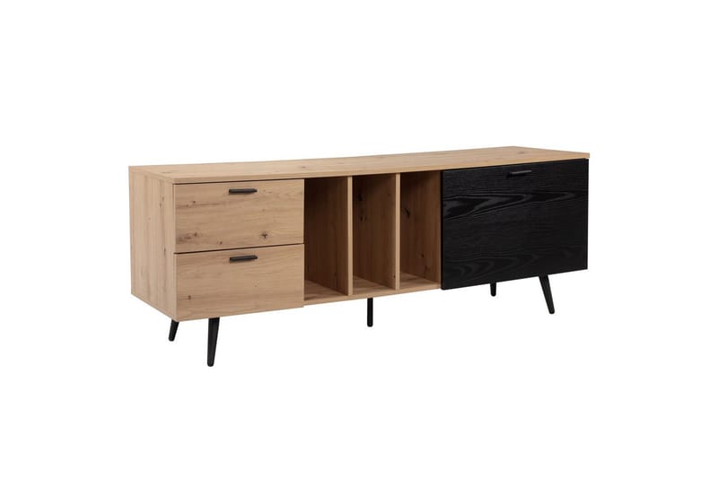 Lowboard Wohnling modernt spånskiva, 2 lådor, 1 dörr, förvaringsbrickor, metallben, modern stil Ek - Ek - Möbler - Tv möbel & mediamöbel - Mediastativ & väggfäste