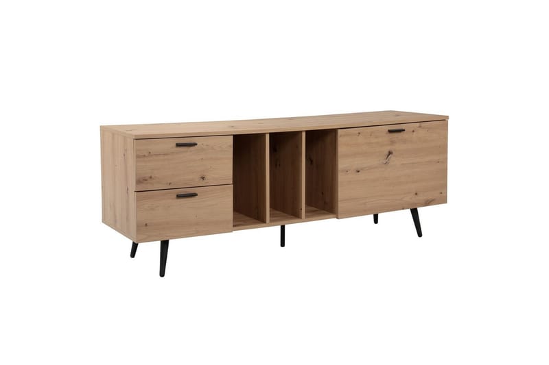 Lowboard Wohnling modernt spånskiva, 2 lådor, 1 dörr, förvaringsbrickor, metallben, modern stil Svart, Ek - Svart, Ek - Möbler - Tv möbel & mediamöbel - Mediastativ & väggfäste