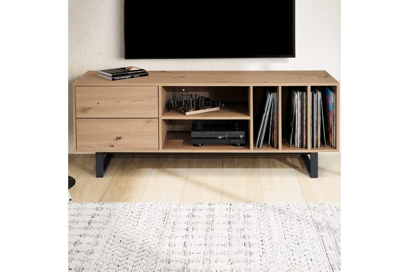 Lowboard Wohnling modernt spånskiva, 2 lådor, förvaringsbrickor, metallben, modern stil Ek - Ek - Möbler - Tv möbel & mediamöbel - TV bänk & mediabänk