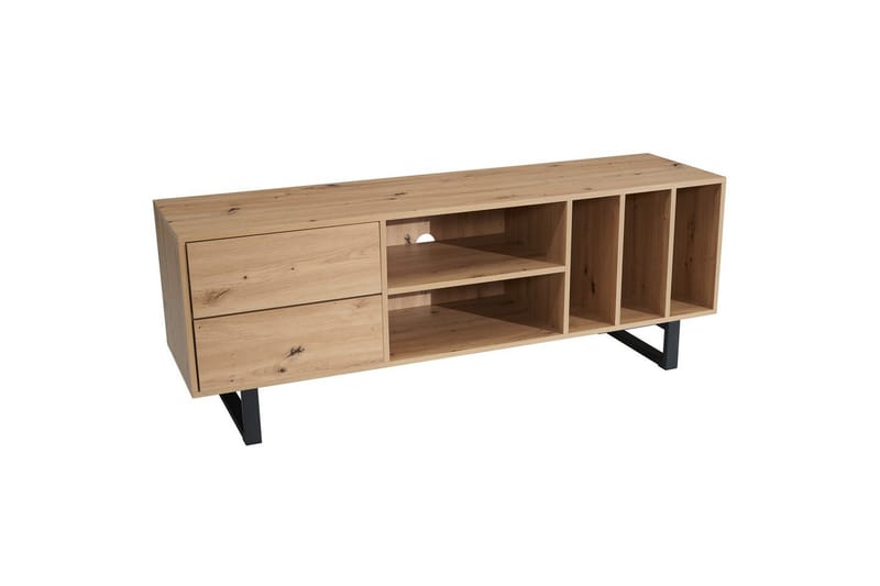 Lowboard Wohnling modernt spånskiva, 2 lådor, förvaringsbrickor, metallben, modern stil Ek - Ek - Möbler - Tv möbel & mediamöbel - Mediastativ & väggfäste