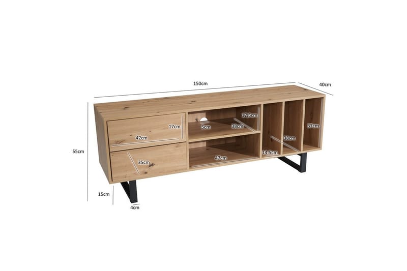 Lowboard Wohnling modernt spånskiva, 2 lådor, förvaringsbrickor, metallben, modern stil Ek - Ek - Möbler - Tv möbel & mediamöbel - Mediastativ & väggfäste