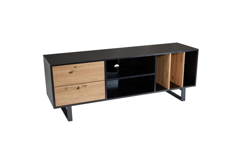 Lowboard Wohnling modernt spånskiva, 2 lådor, förvaringsbrickor, metallben, modern stil Svart, Ek - Svart, Ek - Möbler - Tv möbel & mediamöbel - Mediastativ & väggfäste