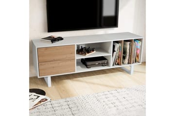 Lowboard Wohnling modernt spånskiva, 2 lådor, förvaringsbrickor, metallben, modern stil Vit, ek - Vit, ek - Möbler - Tv möbel & mediamöbel - TV bänk & mediabänk