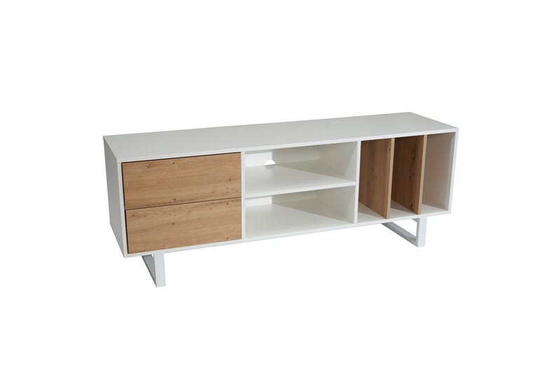 Lowboard Wohnling modernt spånskiva, 2 lådor, förvaringsbrickor, metallben, modern stil Vit, ek - Vit, ek - Möbler - Tv möbel & mediamöbel - Mediastativ & väggfäste