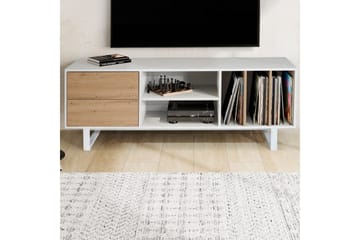 Lowboard Wohnling modernt spånskiva, 2 lådor, förvaringsbrickor, metallben, modern stil Vit, ek - Vit, ek - Möbler - Tv möbel & mediamöbel - TV bänk & mediabänk