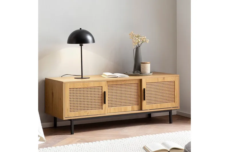 Lowboard Wohnling spånskiva folierad med 2 skjutdörrar, wienflät, modern stil Ek - Ek - Möbler - Tv möbel & mediamöbel - TV bänk & mediabänk