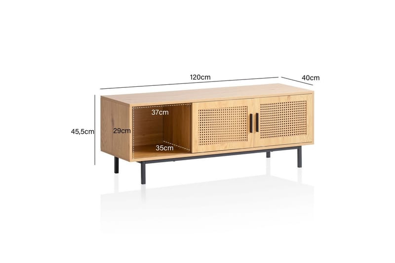 Lowboard Wohnling spånskiva folierad med 2 skjutdörrar, wienflät, modern stil Ek - Ek - Möbler - Tv möbel & mediamöbel - Mediastativ & väggfäste