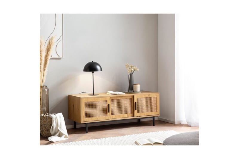 Lowboard Wohnling spånskiva folierad med 2 skjutdörrar, wienflät, modern stil Ek - Ek - Möbler - Tv möbel & mediamöbel - TV bänk & mediabänk