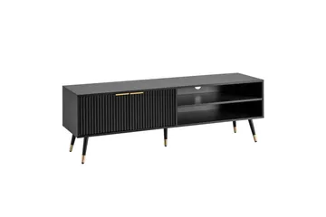 Lowboard Wohnling Spånskiva Svart Folierad med 2 Dörrar Förvaringsfack Modern - Möbler - Tv möbel & mediamöbel - TV bänk & mediabänk