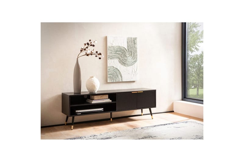 Lowboard Wohnling Spånskiva Svart Folierad med 2 Dörrar Förvaringsfack Modern - Möbler - Tv möbel & mediamöbel - TV bänk & mediabänk