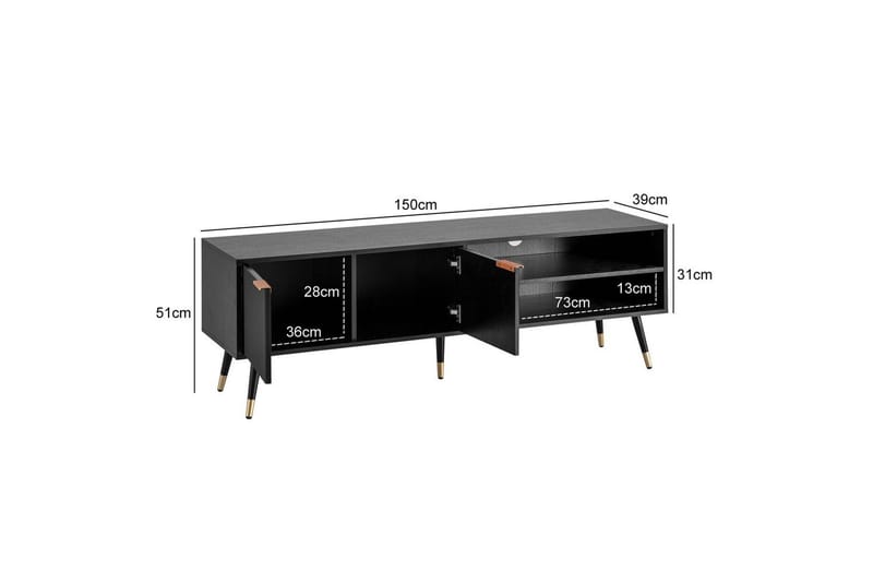 Lowboard Wohnling Spånskiva Svart Folierad med 2 Dörrar Förvaringsfack Modern - Möbler - Tv möbel & mediamöbel - Mediastativ & väggfäste