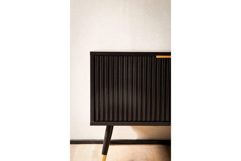 Lowboard Wohnling Spånskiva Svart Folierad med 2 Dörrar Förvaringsfack Modern - Möbler - Tv möbel & mediamöbel - TV bänk & mediabänk