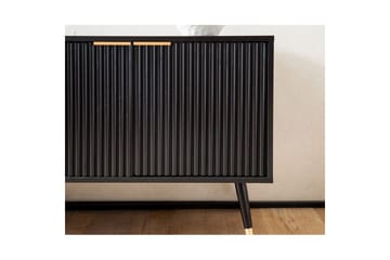 Lowboard Wohnling Spånskiva Svart Folierad med 2 Dörrar Modern Ek med Metallben - Möbler - Tv möbel & mediamöbel - TV bänk & mediabänk