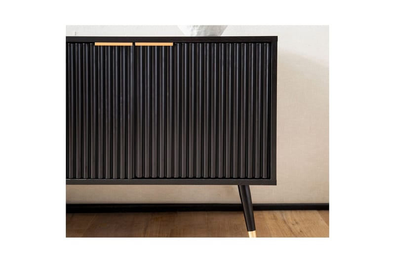 Lowboard Wohnling Spånskiva Svart Folierad med 2 Dörrar Modern Ek med Metallben - Möbler - Tv möbel & mediamöbel - TV bänk & mediabänk