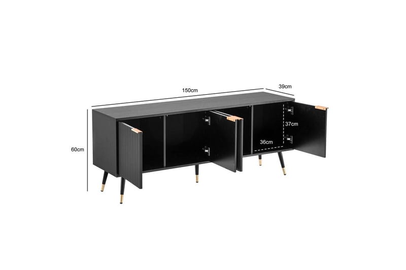 Lowboard Wohnling Spånskiva Svart Folierad med 2 Dörrar Modern Ek med Metallben - Möbler - Tv möbel & mediamöbel - TV bänk & mediabänk