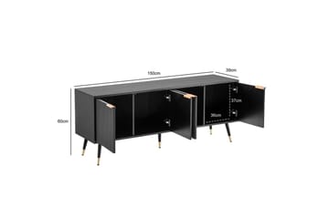 Lowboard Wohnling Spånskiva Svart Folierad med 2 Dörrar Modern Ek med Metallben - Möbler - Tv möbel & mediamöbel - TV bänk & mediabänk