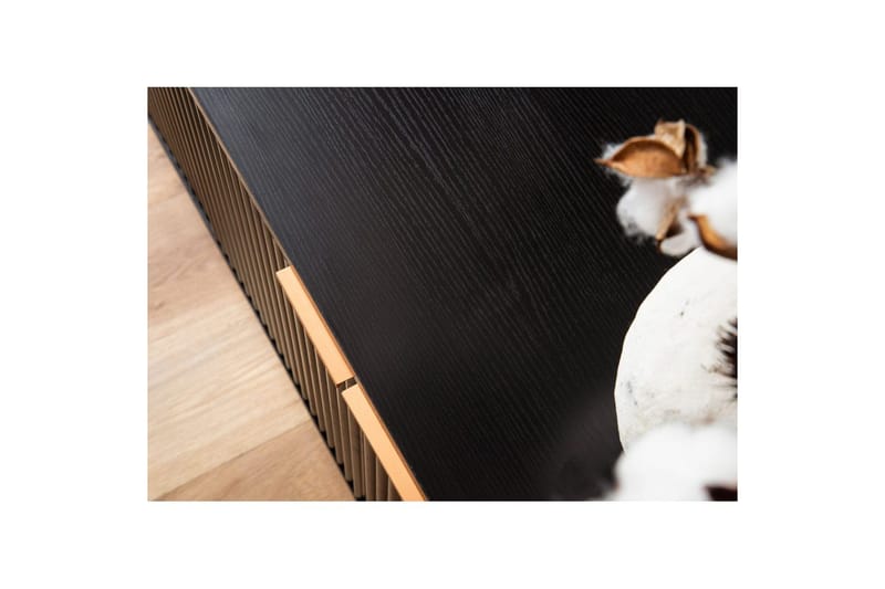 Lowboard Wohnling Spånskiva Svart Folierad med 2 Dörrar Modern Ek med Metallben - Möbler - Tv möbel & mediamöbel - TV bänk & mediabänk