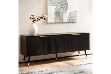 Lowboard Wohnling Spånskiva Svart Folierad med 2 Dörrar Modern Ek med Metallben - Möbler - Tv möbel & mediamöbel - TV bänk & mediabänk