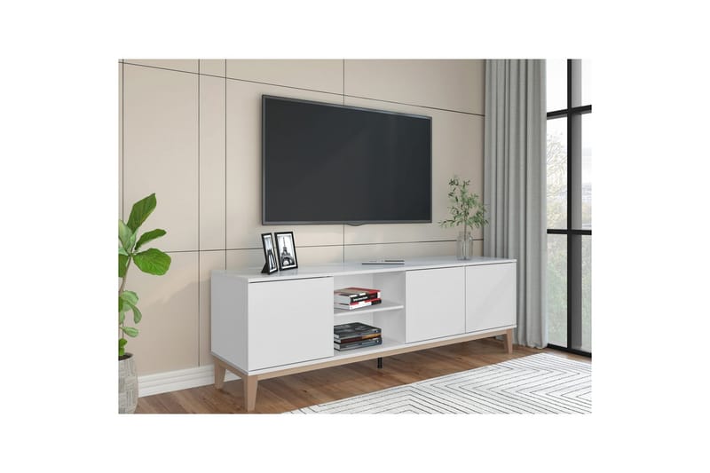 Lowboard Pelle Vit/Wotan ek - Vit/Wotan ek - Möbler - Tv möbel & mediamöbel - TV bänk & mediabänk