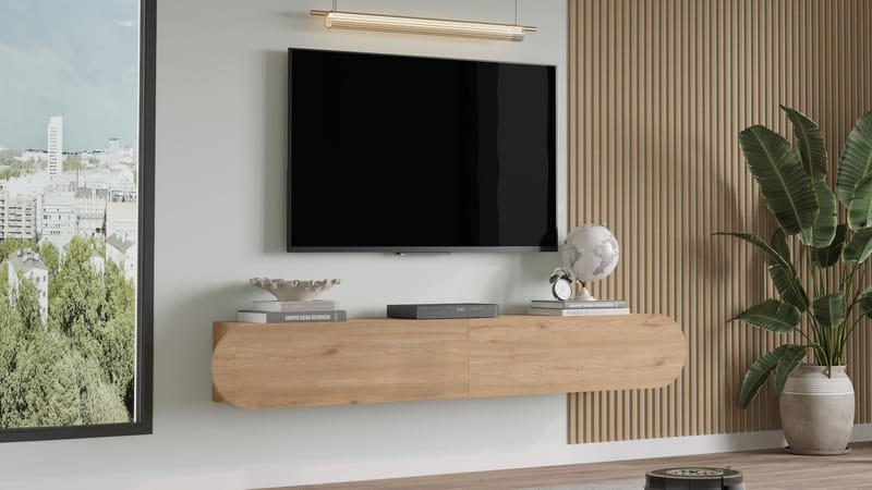 Lumina Väggh ängd Tv Bänk 180 cm med Förvaring i Ek - Beige - Möbler - Tv möbel & mediamöbel - TV bänk & mediabänk