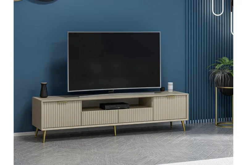 Luxe Golvstående Tv Bänk 180 cm med Förvaring i Ek - Beige - Möbler - Tv möbel & mediamöbel - TV bänk & mediabänk