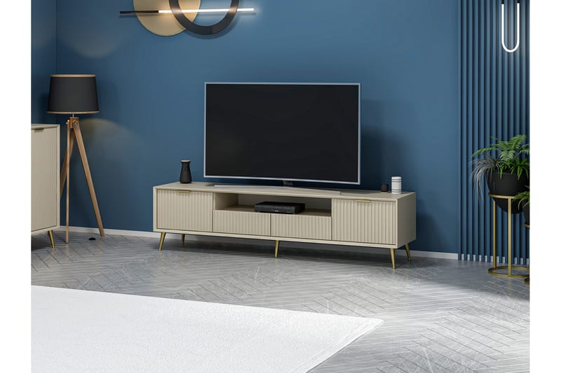 Luxe Golvstående Tv Bänk 180 cm med Förvaring i Ek - Beige - Möbler - Tv möbel & mediamöbel - TV bänk & mediabänk