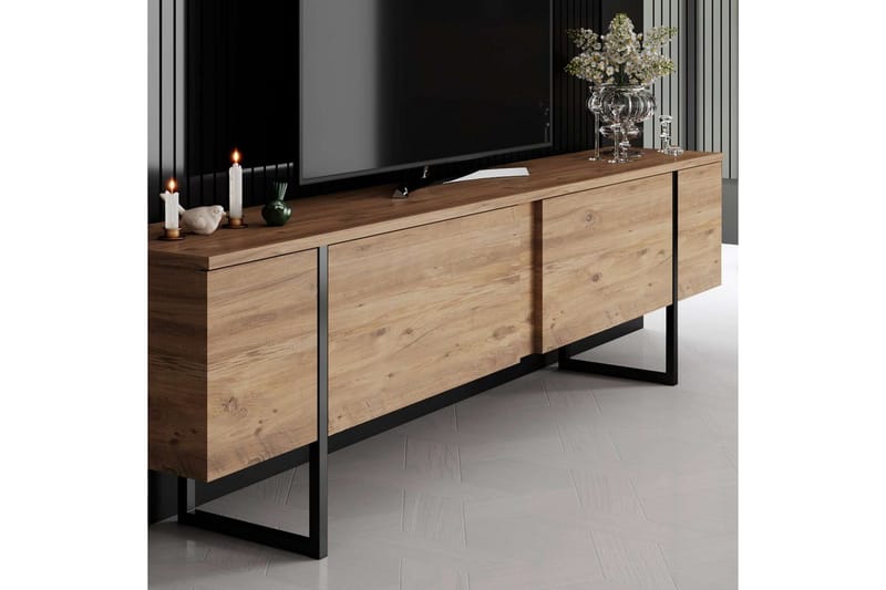 Luxe Golvstående Tv Bänk 180 cm med Förvaring i Furu - Beige - Möbler - Tv möbel & mediamöbel - TV bänk & mediabänk
