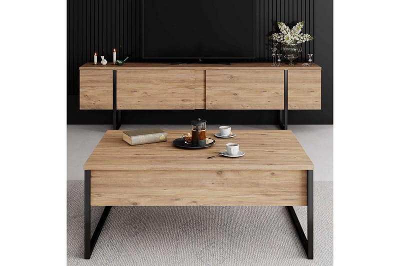 Luxe Golvstående Tv Bänk 180 cm med Förvaring i Furu - Beige - Möbler - Tv möbel & mediamöbel - TV bänk & mediabänk