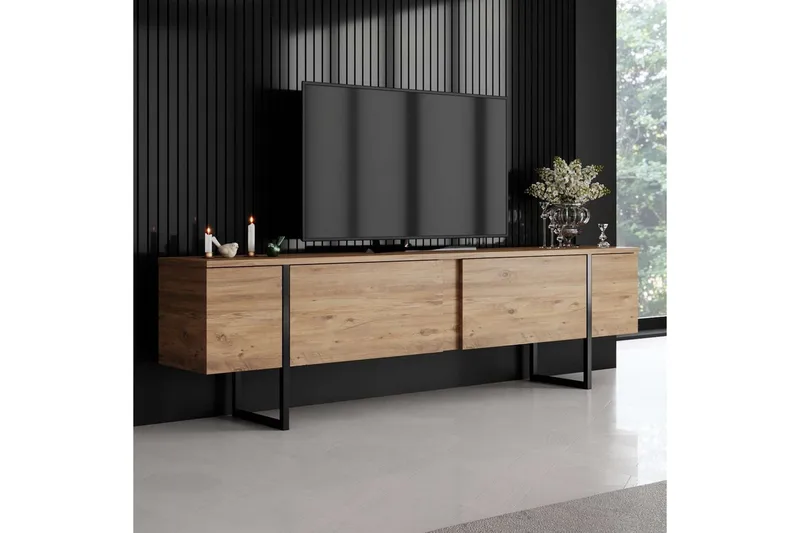 Luxe Golvstående Tv Bänk 180 cm med Förvaring i Furu - Beige - Möbler - Tv möbel & mediamöbel - TV bänk & mediabänk