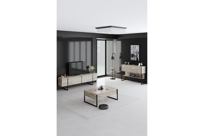 Luxe Golvstående Tv Bänk 180 cm med Förvaring i Sten med Metallben - Beige - Möbler - Tv möbel & mediamöbel - TV bänk & mediabänk