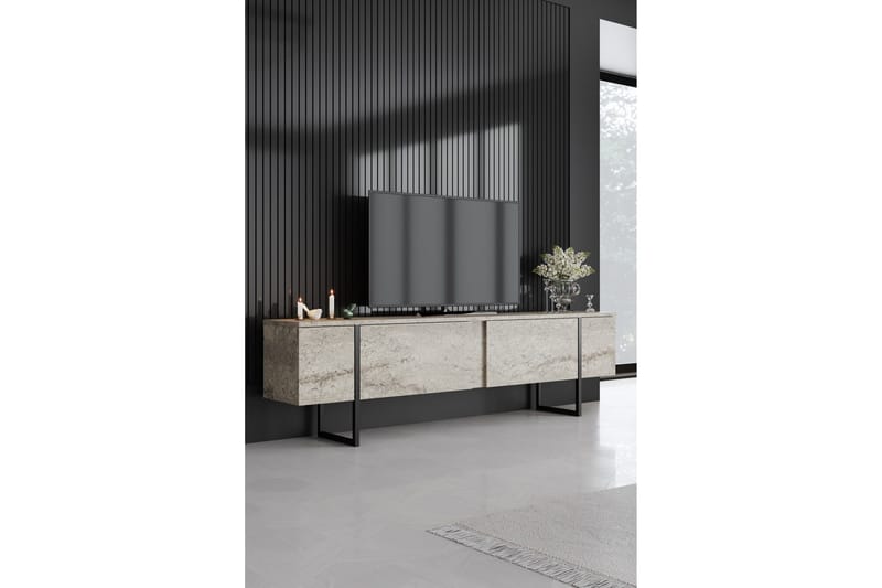 Luxe Golvstående Tv Bänk 180 cm med Förvaring i Sten med Metallben - Beige - Möbler - Tv möbel & mediamöbel - TV bänk & mediabänk