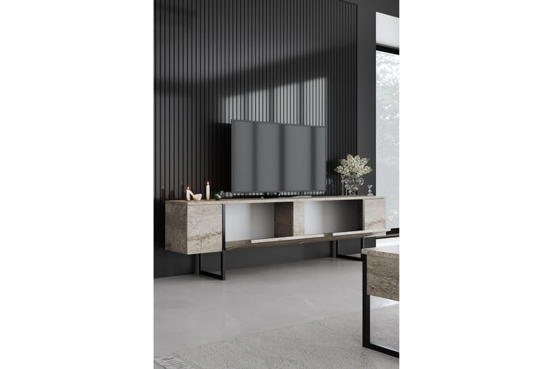 Luxe Golvstående Tv Bänk 180 cm med Förvaring i Sten med Metallben - Beige - Möbler - Tv möbel & mediamöbel - TV bänk & mediabänk