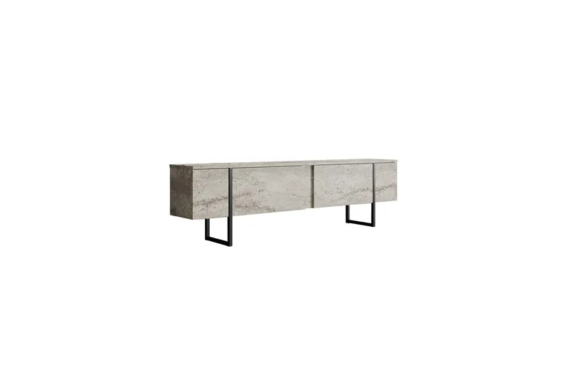Luxe Golvstående Tv Bänk 180 cm med Förvaring i Sten med Metallben, Beige