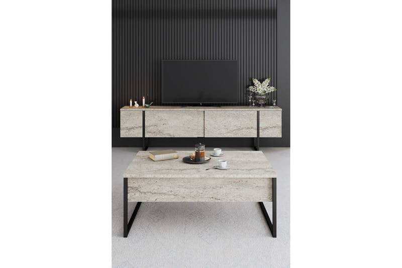 Luxe Golvstående Tv Bänk 180 cm med Förvaring i Sten med Metallben - Beige - Möbler - Tv möbel & mediamöbel - TV bänk & mediabänk
