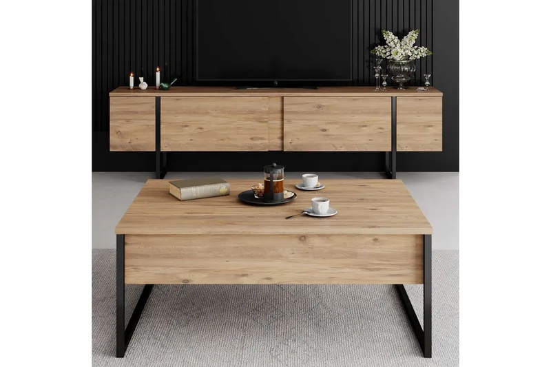 Luxe Tv-bänk 180 cm - Natur/Svart - Möbler - Tv möbel & mediamöbel - TV bänk & mediabänk