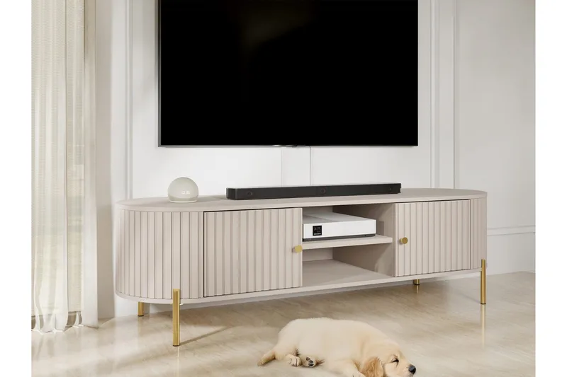 Maggio Golvstående TV Bänk 175 cm med Förvaring i Målat Trä - Beige - Möbler - Tv möbel & mediamöbel - TV bänk & mediabänk
