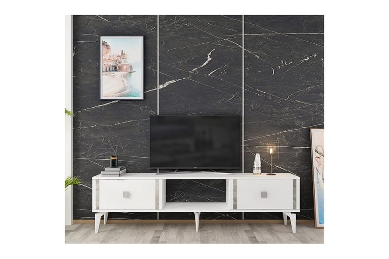 Male Tv-bänk 150 cm - Vit/Silver - Möbler - Tv möbel & mediamöbel - TV bänk & mediabänk