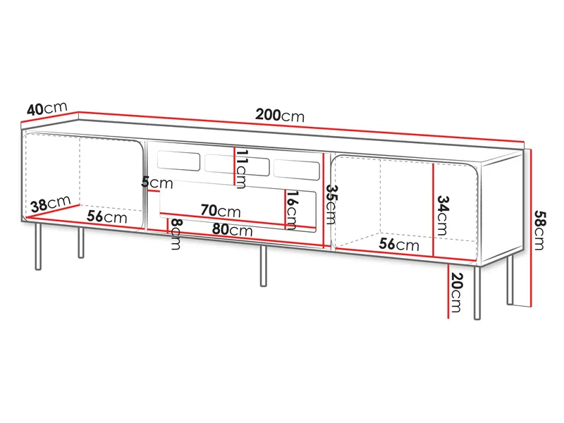 Marros Tv-bänk 200 cm med Elkamin - Blå - Möbler - Tv möbel & mediamöbel - TV skåp