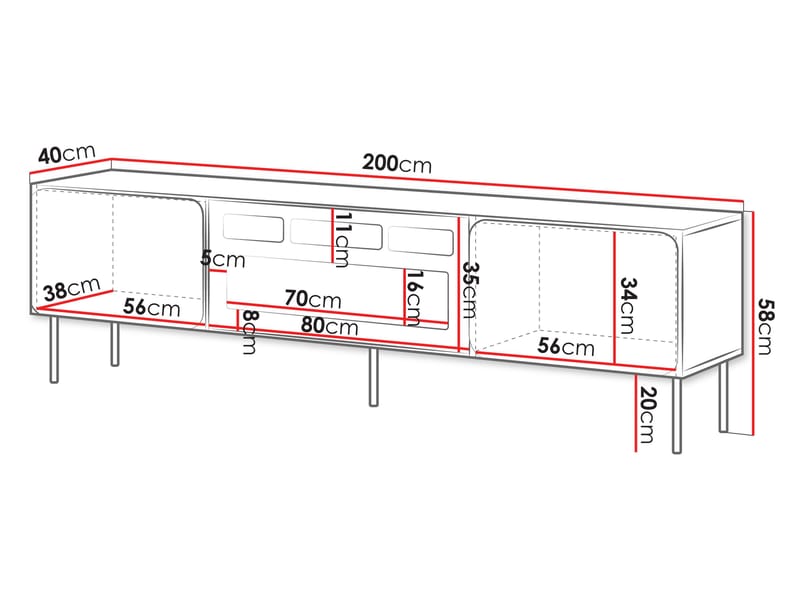 Marros Tv-bänk 200 cm med Elkamin - Toskanskt röd - Möbler - Tv möbel & mediamöbel - TV skåp