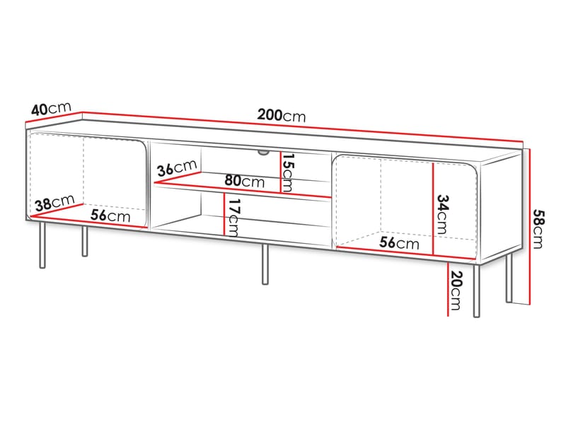Marros Tv-bänk 200 cm med hyllor - Toskanskt röd - Möbler - Tv möbel & mediamöbel - TV skåp