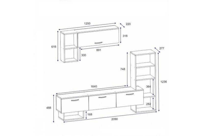 Mega Tv-möbelset 120x22 cm Brun/Svart - Hanah Home - TV-möbelset