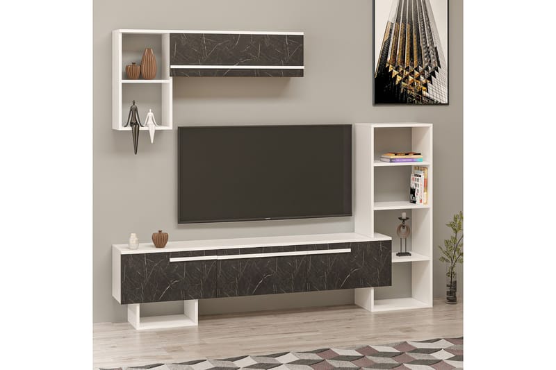 Mega Tv-möbelset 120x22 cm Vit/Svart - Hanah Home - TV-möbelset