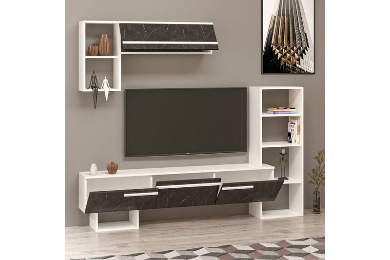 Mega Tv-möbelset 120x22 cm Vit/Svart - Hanah Home - TV-möbelset