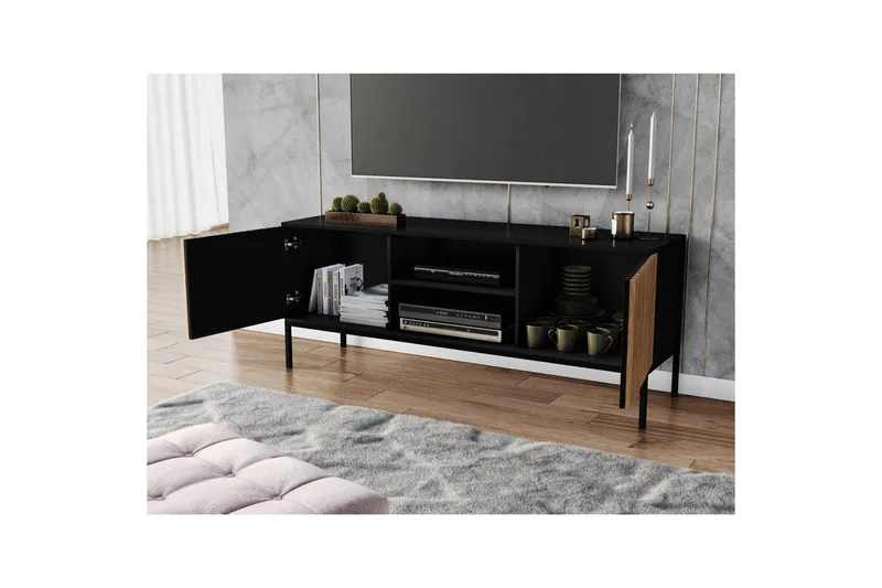 Meorati Golvstående Tv Bänk 150 cm med Förvaring i Ek - Svart - Möbler - Tv möbel & mediamöbel - TV bänk & mediabänk