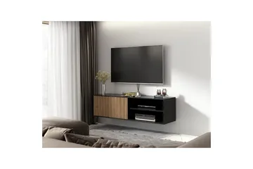 Meorati Vägghängd TV-bänk 150 cm med Förvaring i Ek - Svart - Möbler - Tv möbel & mediamöbel - TV bänk & mediabänk