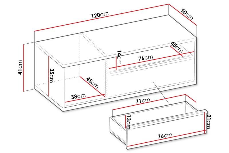 Metropolitan Tv-bänk 120x50 cm - Vit/Ljusgrå/Svart - Möbler - Tv möbel & mediamöbel - TV bänk & mediabänk