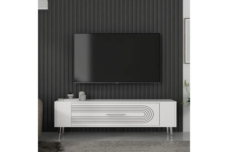 Mirel Tv-bänk 120 cm - Vit/Silver - Möbler - Tv möbel & mediamöbel - TV bänk & mediabänk