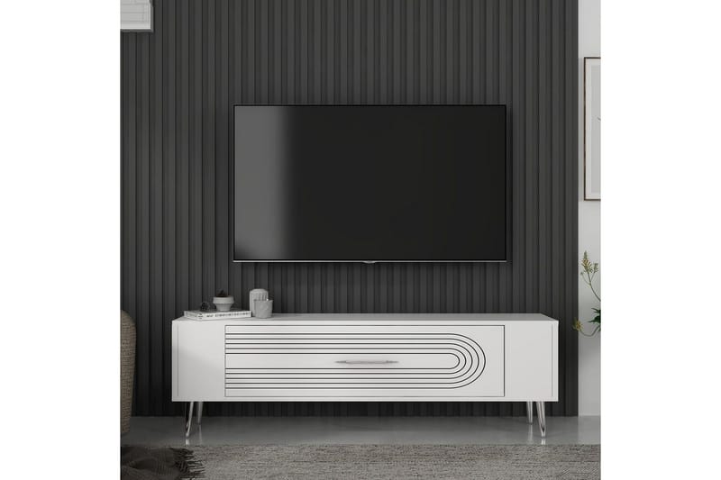 Mirel Tv-bänk 120 cm - Vit/Silver - Möbler - Tv möbel & mediamöbel - TV bänk & mediabänk