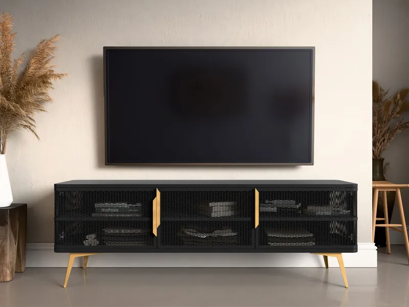 Mireva Tv-bänk 180 cm - svart, guld - Möbler - Tv möbel & mediamöbel - TV bänk & mediabänk